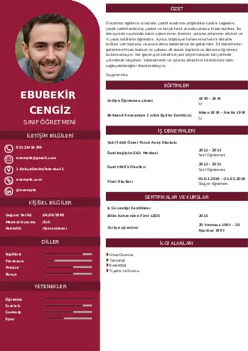 Sınıf Öğretmeni Cv Örnekleri cv indir